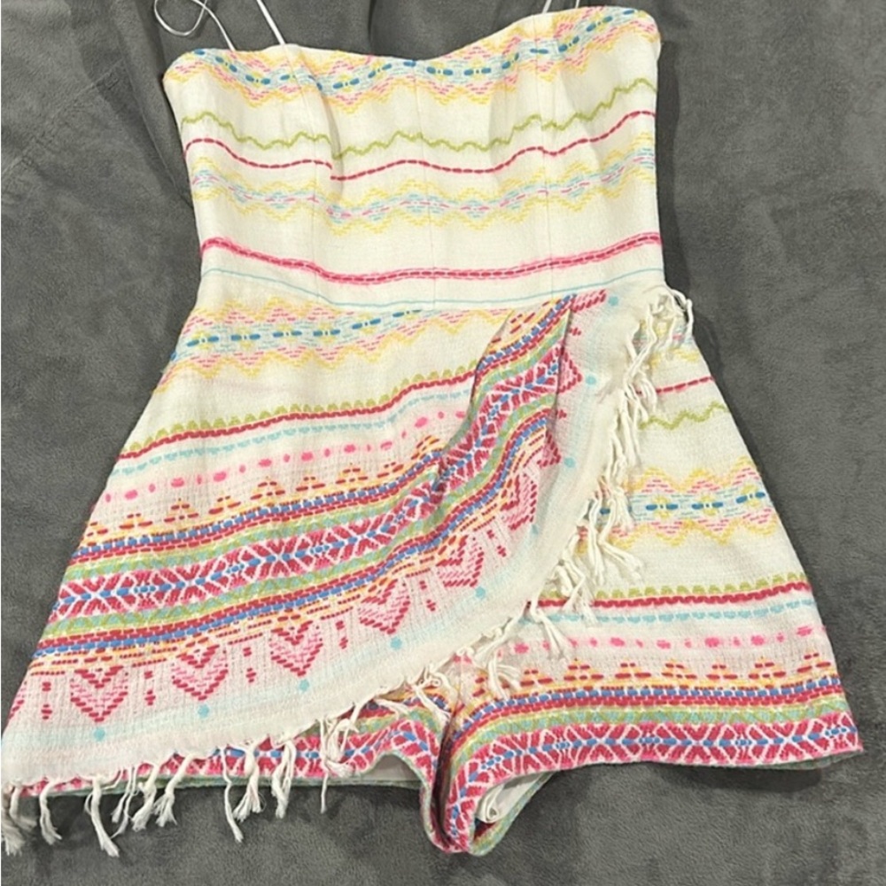 Amanda Uprichard Aztec Multicolor Strapless Romper